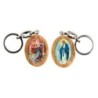 Porte-cles en bois d olivier H. 3,8 cm double face saint christophe et resine des saints..