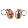 Porte-cles en bois d olivier H. 3,8 cm double face saint christophe et resine des saints..