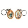 Porte-cles en bois d olivier H. 3,8 cm double face saint christophe et resine des saints..