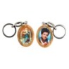 Porte-cles en bois d olivier H. 3,8 cm double face saint christophe et resine des saints..