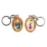 Porte-cles en bois d olivier H. 3,8 cm double face saint christophe et resine des saints..