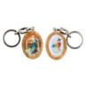 Porte-cles en bois d olivier H. 3,8 cm double face saint christophe et resine des saints..