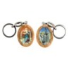 Porte-cles en bois d olivier H. 3,8 cm double face saint christophe et resine des saints..
