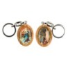 Porte-cles en bois d olivier H. 3,8 cm double face saint christophe et resine des saints..