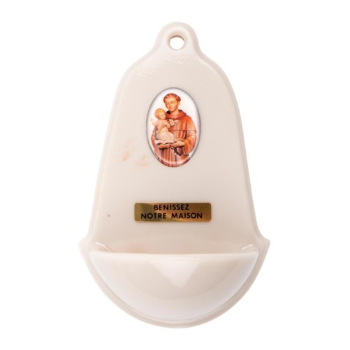 Benitier imitation marbre H. 12,5 x 8 cm avec resine, plusieurs saints..