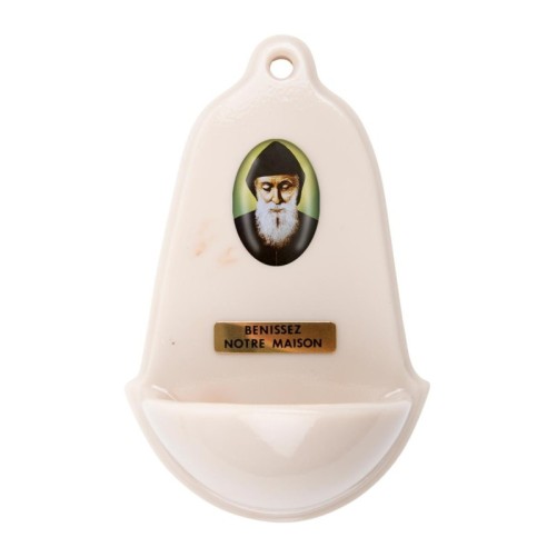 Benitier imitation marbre H. 12,5 x 8 cm avec resine, plusieurs saints..