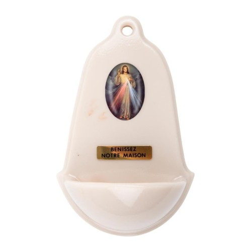 Benitier imitation marbre H. 12,5 x 8 cm avec resine, plusieurs saints..