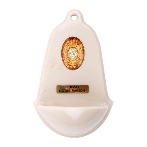 Benitier imitation marbre H. 12,5 x 8 cm avec resine, plusieurs saints..