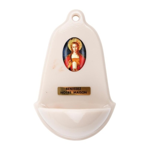 Benitier imitation marbre H. 12,5 x 8 cm avec resine, plusieurs saints..
