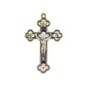Croix baroque couleur dorée et emaillée en bleu et blanc avec Christ métal couleur argentée - H. 8,5 cm..