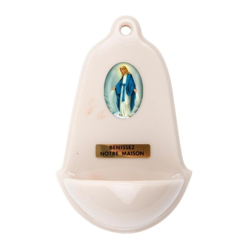 Benitier imitation marbre H. 12,5 x 8 cm avec resine, plusieurs saints..