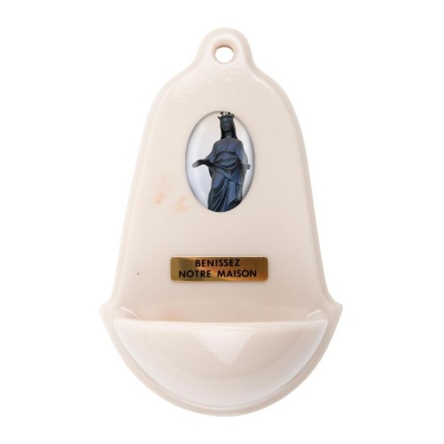 Benitier imitation marbre H. 12,5 x 8 cm avec resine, plusieurs saints..