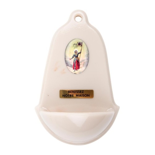 Benitier imitation marbre H. 12,5 x 8 cm avec resine, plusieurs saints..