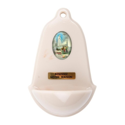 Benitier imitation marbre H. 12,5 x 8 cm avec resine, plusieurs saints..