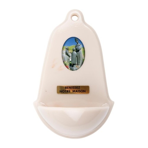 Benitier imitation marbre H. 12,5 x 8 cm avec resine, plusieurs saints..