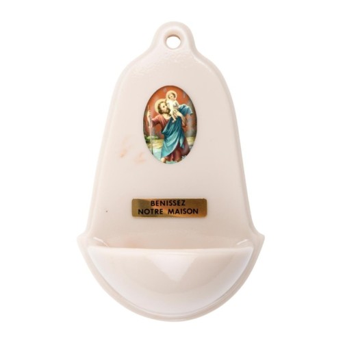 Benitier imitation marbre H. 12,5 x 8 cm avec resine, plusieurs saints..