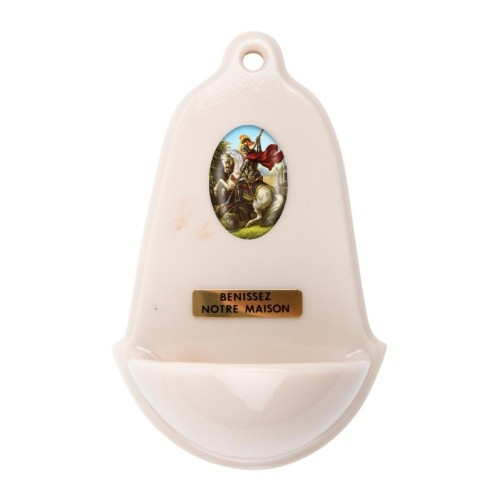 Benitier imitation marbre H. 12,5 x 8 cm avec resine, plusieurs saints..