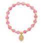 Bracelet sur élastique grains rond en verre Ø 6 mm avec médaille de la V. Miraculeuse de couleur dorée. Différentes couleurs