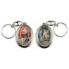 Porte-clés H. 4,5 cm pivotant en métal couleur argentée double résine, plusieurs saints..