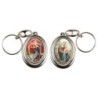 Porte-clés H. 4,5 cm pivotant en métal couleur argentée double résine, plusieurs saints..