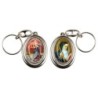 Porte-clés H. 4,5 cm pivotant en métal couleur argentée double résine, plusieurs saints..