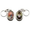 Porte-clés H. 4,5 cm pivotant en métal couleur argentée double résine, plusieurs saints..