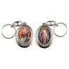 Porte-clés H. 4,5 cm pivotant en métal couleur argentée double résine, plusieurs saints..