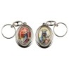 Porte-clés H. 4,5 cm pivotant en métal couleur argentée double résine, plusieurs saints..