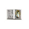Plaque auto forme livre H. 2,5 x 3,7 cm en metal de saint Christophe avec resine des saints..