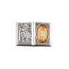 Plaque auto forme livre H. 2,5 x 3,7 cm en metal de saint Christophe avec resine des saints..