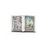 Plaque auto forme livre H. 2,5 x 3,7 cm en metal de saint Christophe avec resine des saints..