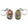 Porte-clés H. 4,5 cm pivotant en métal couleur argentée double résine, plusieurs saints..