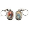 Porte-clés H. 4,5 cm pivotant en métal couleur argentée double résine, plusieurs saints..