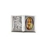 Plaque auto forme livre H. 2,5 x 3,7 cm en metal de saint Christophe avec resine des saints..