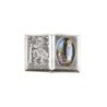 Plaque auto forme livre H. 2,5 x 3,7 cm en metal de saint Christophe avec resine des saints..