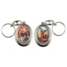 Porte-clés H. 4,5 cm pivotant en métal couleur argentée double résine, plusieurs saints..