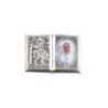 Plaque auto forme livre H. 2,5 x 3,7 cm en metal de saint Christophe avec resine des saints..