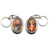 Porte-clés H. 4,5 cm pivotant en métal couleur argentée double résine, plusieurs saints..