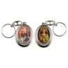 Porte-clés H. 4,5 cm pivotant en métal couleur argentée double résine, plusieurs saints..
