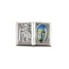 Plaque auto forme livre H. 2,5 x 3,7 cm en metal de saint Christophe avec resine des saints..
