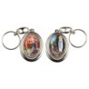 Porte-clés H. 4,5 cm pivotant en métal couleur argentée double résine, plusieurs saints..