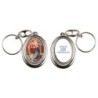 Porte-clés H. 4,5 cm pivotant en métal couleur argentée double résine, plusieurs saints..