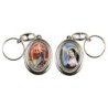 Porte-clés H. 4,5 cm pivotant en métal couleur argentée double résine, plusieurs saints..