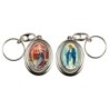 Porte-clés H. 4,5 cm pivotant en métal couleur argentée double résine, plusieurs saints..