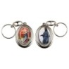 Porte-clés H. 4,5 cm pivotant en métal couleur argentée double résine, plusieurs saints..