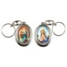 Porte-clés H. 4,5 cm pivotant en métal couleur argentée double résine, plusieurs saints..