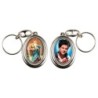Porte-clés H. 4,5 cm pivotant en métal couleur argentée double résine, plusieurs saints..
