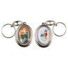 Porte-clés H. 4,5 cm pivotant en métal couleur argentée double résine, plusieurs saints..