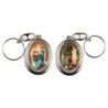 Porte-clés H. 4,5 cm pivotant en métal couleur argentée double résine, plusieurs saints..