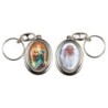 Porte-clés H. 4,5 cm pivotant en métal couleur argentée double résine, plusieurs saints..